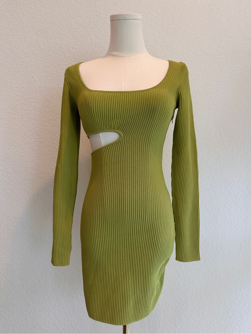 NWT Princess Polly Olive Ribbed Cutout Bodycon Mini Dress | S/M